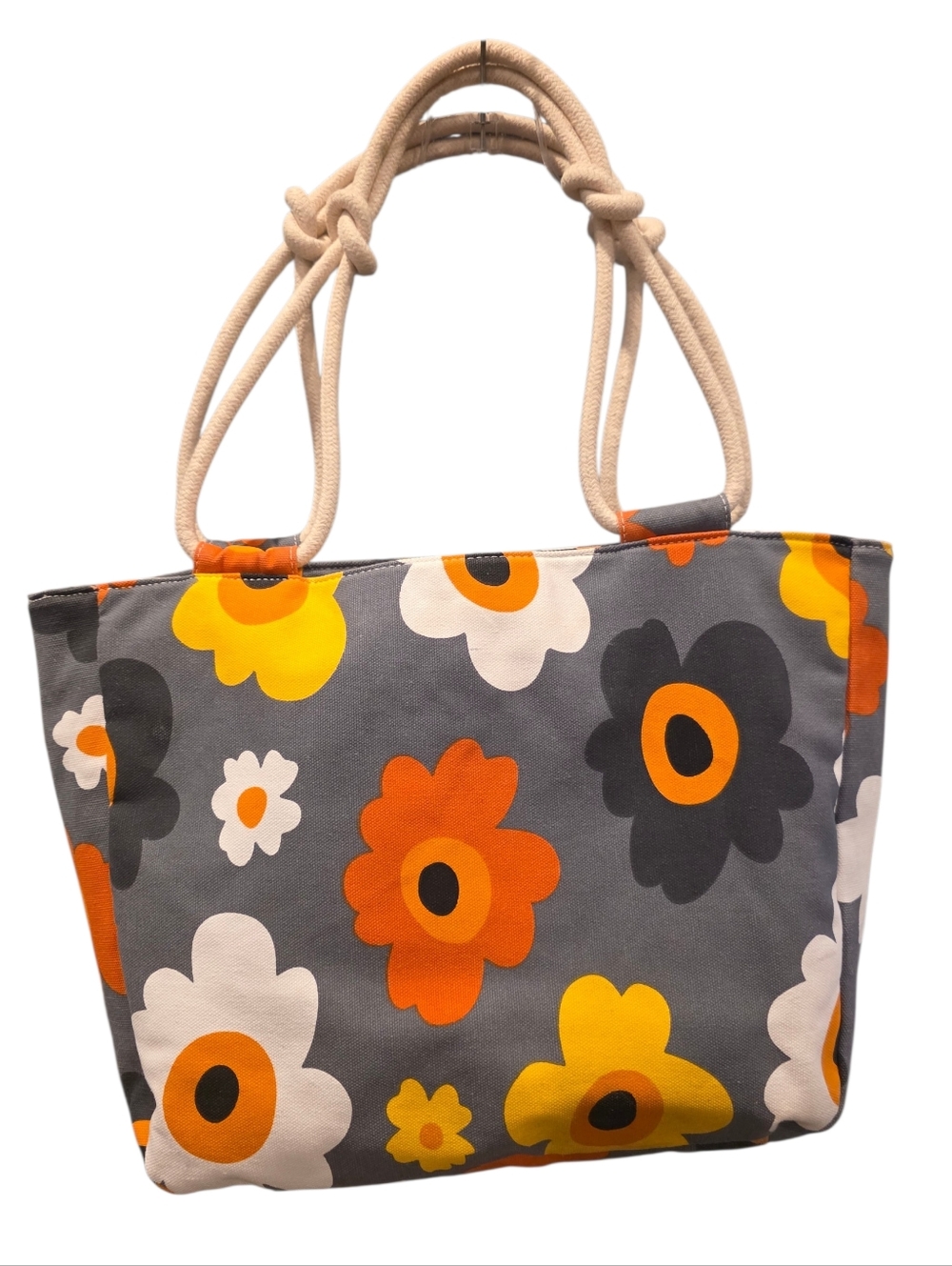 Farmhouse Is My Style Gray Canvas Tote with Orange & Yellow Flowers